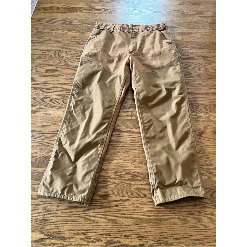 Carhartt B186 BRN Double Front Cordura Overlay Dungaree Pants Men 38x32 USA MADE